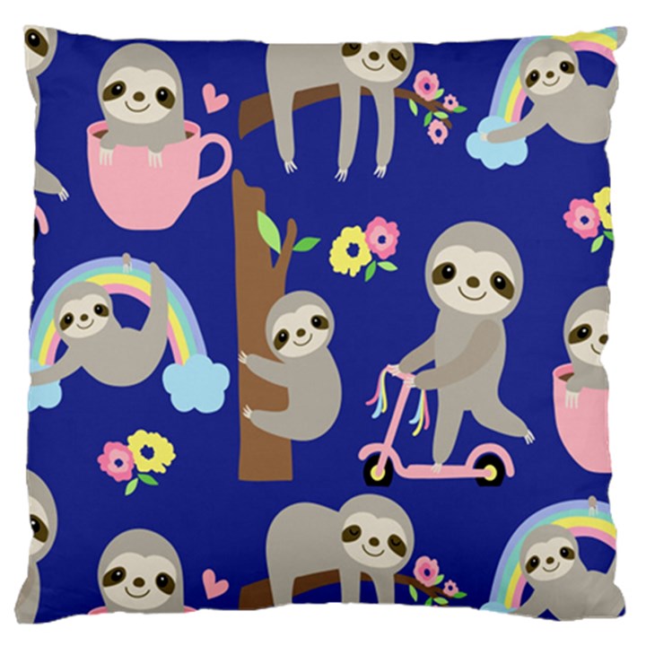 Hand-drawn-cute-sloth-pattern-background Large Cushion Case (Two Sides)