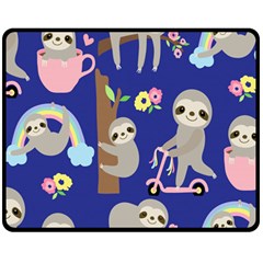 Hand-drawn-cute-sloth-pattern-background Two Sides Fleece Blanket (medium) by Simbadda