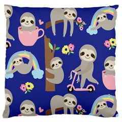 Hand-drawn-cute-sloth-pattern-background Large Premium Plush Fleece Cushion Case (one Side) by Simbadda