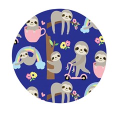 Hand-drawn-cute-sloth-pattern-background Mini Round Pill Box by Simbadda