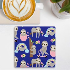 Hand-drawn-cute-sloth-pattern-background Uv Print Square Tile Coaster  by Simbadda