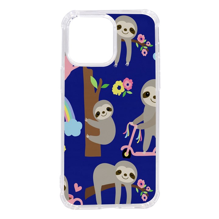 Hand-drawn-cute-sloth-pattern-background iPhone 14 Pro Max TPU UV Print Case