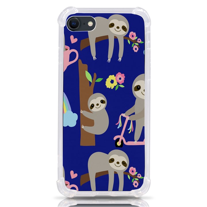 Hand-drawn-cute-sloth-pattern-background iPhone SE