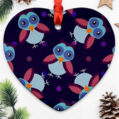 Owl-pattern-background Heart Ornament (two Sides) by Simbadda