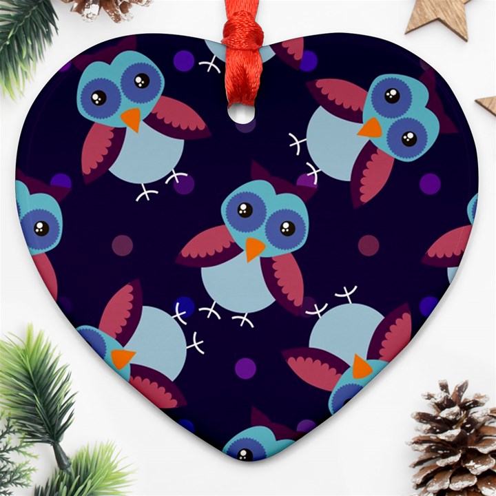 Owl-pattern-background Heart Ornament (Two Sides)