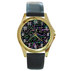 Math-linear-mathematics-education-circle-background Round Gold Metal Watch