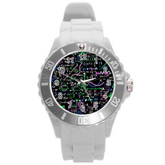 Math-linear-mathematics-education-circle-background Round Plastic Sport Watch (L)