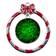 Green-rod-shaped-bacteria Metal Red Ribbon Round Ornament by Simbadda