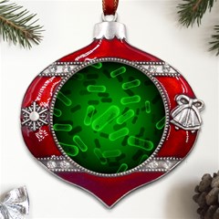 Green-rod-shaped-bacteria Metal Snowflake And Bell Red Ornament by Simbadda