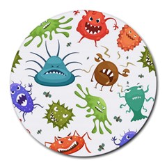 Dangerous-streptococcus-lactobacillus-staphylococcus-others-microbes-cartoon-style-vector-seamless-p Round Mousepad by Simbadda