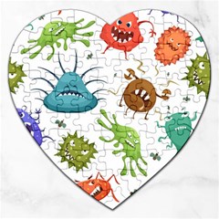 Dangerous-streptococcus-lactobacillus-staphylococcus-others-microbes-cartoon-style-vector-seamless-p Jigsaw Puzzle (heart) by Simbadda