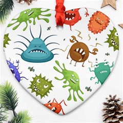 Dangerous-streptococcus-lactobacillus-staphylococcus-others-microbes-cartoon-style-vector-seamless-p Heart Ornament (two Sides) by Simbadda