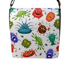 Dangerous-streptococcus-lactobacillus-staphylococcus-others-microbes-cartoon-style-vector-seamless-p Flap Closure Messenger Bag (l) by Simbadda