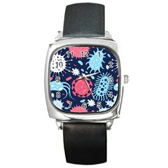 Seamless-pattern-microbes-virus-vector-illustration Square Metal Watch by Simbadda