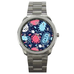 Seamless-pattern-microbes-virus-vector-illustration Sport Metal Watch by Simbadda