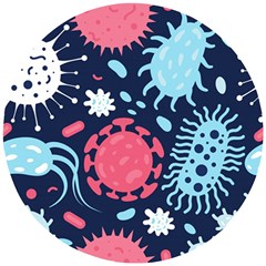 Seamless-pattern-microbes-virus-vector-illustration Wooden Puzzle Round by Simbadda