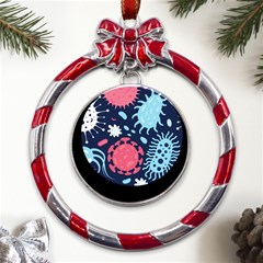 Seamless-pattern-microbes-virus-vector-illustration Metal Red Ribbon Round Ornament by Simbadda