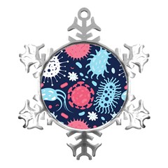 Seamless-pattern-microbes-virus-vector-illustration Metal Small Snowflake Ornament by Simbadda