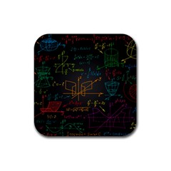 Mathematical-colorful-formulas-drawn-by-hand-black-chalkboard Rubber Square Coaster (4 Pack) by Simbadda