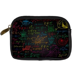 Mathematical-colorful-formulas-drawn-by-hand-black-chalkboard Digital Camera Leather Case by Simbadda