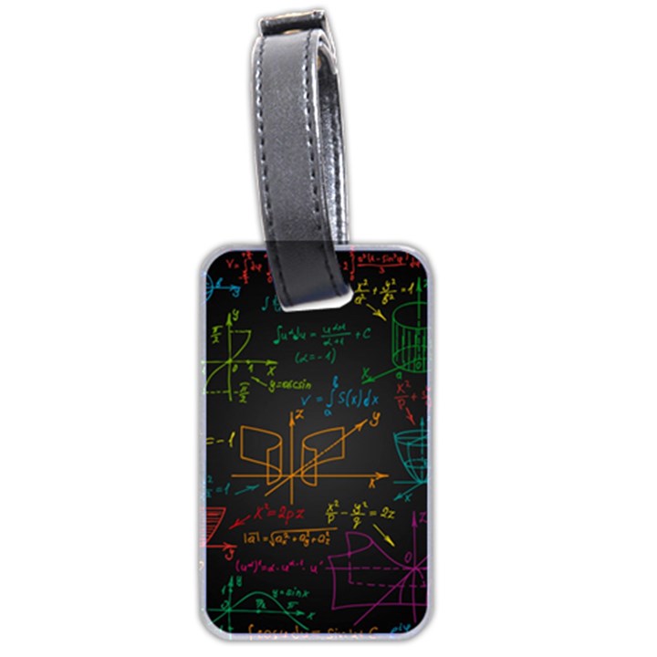 Mathematical-colorful-formulas-drawn-by-hand-black-chalkboard Luggage Tag (two sides)