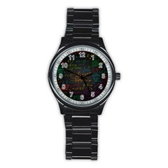 Mathematical-colorful-formulas-drawn-by-hand-black-chalkboard Stainless Steel Round Watch by Simbadda