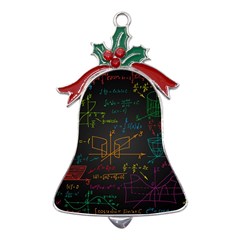 Mathematical-colorful-formulas-drawn-by-hand-black-chalkboard Metal Holly Leaf Bell Ornament by Simbadda