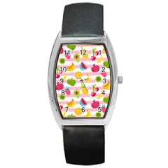 Tropical-fruits-berries-seamless-pattern Barrel Style Metal Watch by Simbadda