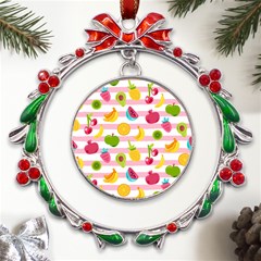 Tropical-fruits-berries-seamless-pattern Metal X mas Wreath Ribbon Ornament by Simbadda