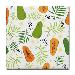 Seamless-tropical-pattern-with-papaya Tile Coaster