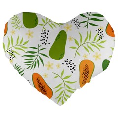 Seamless-tropical-pattern-with-papaya Large 19  Premium Flano Heart Shape Cushions