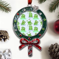 Cute-green-frogs-seamless-pattern Metal X mas Lollipop With Crystal Ornament by Simbadda