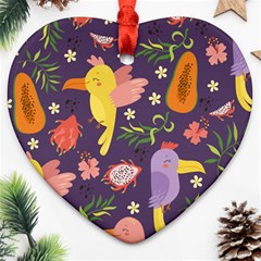 Exotic-seamless-pattern-with-parrots-fruits Heart Ornament (two Sides) by Simbadda