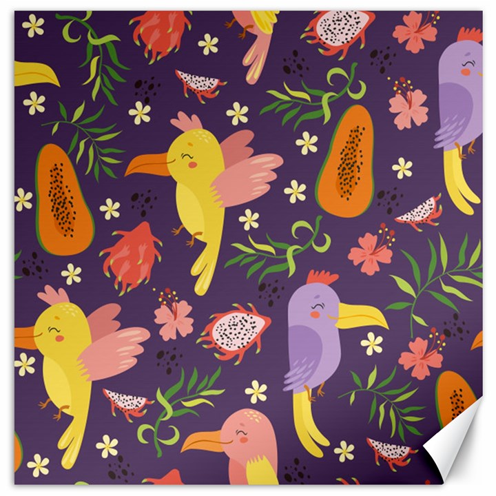 Exotic-seamless-pattern-with-parrots-fruits Canvas 16  x 16 