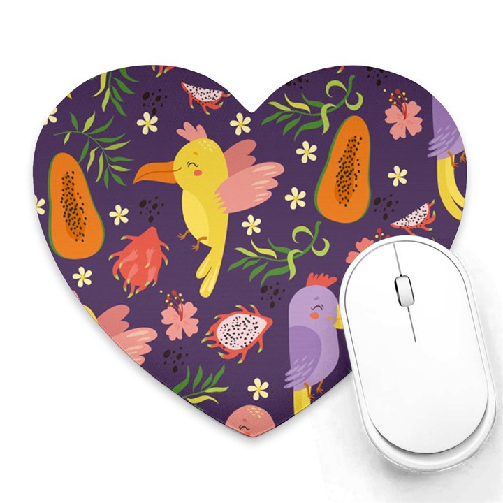 Exotic-seamless-pattern-with-parrots-fruits Heart Mousepad