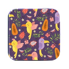 Exotic-seamless-pattern-with-parrots-fruits Square Metal Box (black)