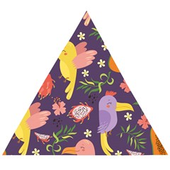 Exotic-seamless-pattern-with-parrots-fruits Wooden Puzzle Triangle by Simbadda