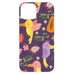 Exotic-seamless-pattern-with-parrots-fruits Iphone 14 Black Uv Print Case by Simbadda