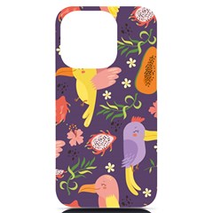 Exotic-seamless-pattern-with-parrots-fruits Iphone 14 Pro Black Uv Print Case by Simbadda