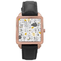 Doodle-seamless-pattern-with-autumn-elements Rose Gold Leather Watch  by Simbadda