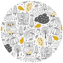 Doodle-seamless-pattern-with-autumn-elements Wooden Puzzle Round by Simbadda