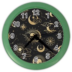 Asian-seamless-pattern-with-clouds-moon-sun-stars-vector-collection-oriental-chinese-japanese-korean Color Wall Clock by Simbadda