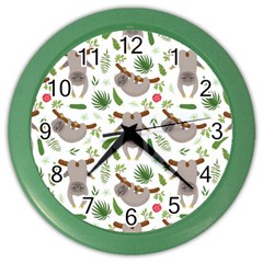 Seamless-pattern-with-cute-sloths Color Wall Clock by Simbadda