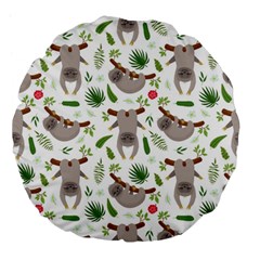 Seamless-pattern-with-cute-sloths Large 18  Premium Flano Round Cushions by Simbadda