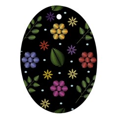 Embroidery-seamless-pattern-with-flowers Oval Ornament (two Sides) by Simbadda