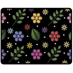 Embroidery-seamless-pattern-with-flowers Two Sides Fleece Blanket (medium) by Simbadda