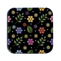 Embroidery-seamless-pattern-with-flowers Square Metal Box (black) by Simbadda