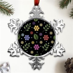 Embroidery-seamless-pattern-with-flowers Metal Small Snowflake Ornament by Simbadda