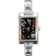 Floral-folk-fashion-ornamental-embroidery-pattern Rectangle Italian Charm Watch by Simbadda