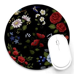 Floral-folk-fashion-ornamental-embroidery-pattern Round Mousepad by Simbadda